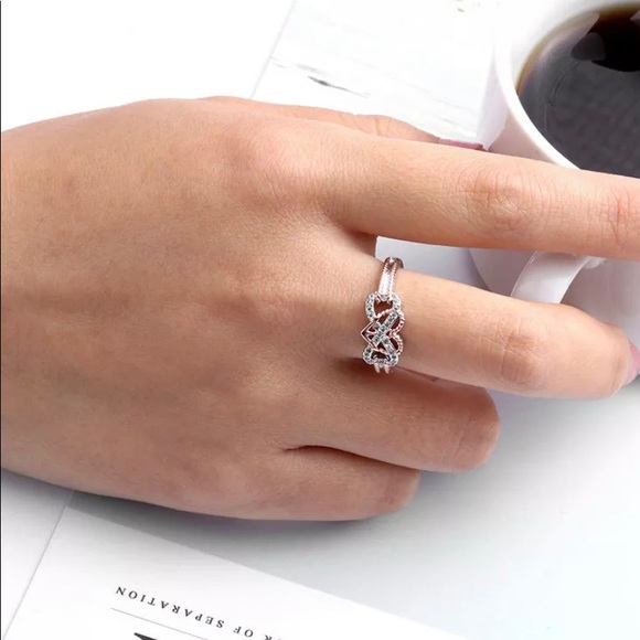 Silver Rose Gold Infinity Heart Ring - Picture 3 of 8